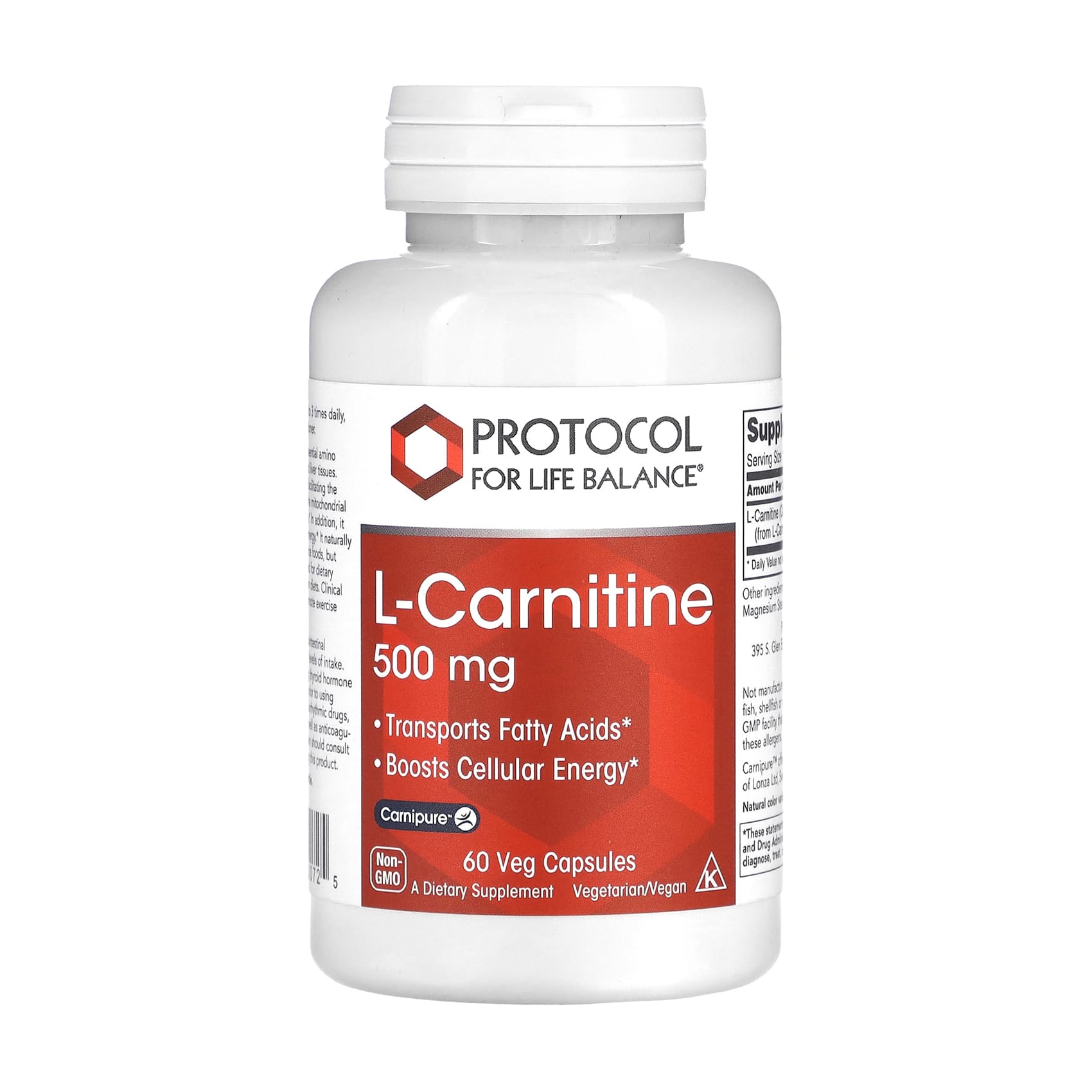 L-карнітин Protocol For Life Balance L-Carnitine, 500 мг, 60 вегатеріанських капсул